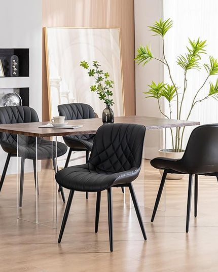 YOUNUOKE Black Dining Chairs Set of 2 Modern Upholstered Kitchen Chair Comfortable PU Leather Dinner Chairs for Kitchen Dinning Room - LeafyLoom