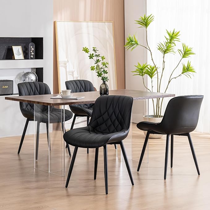 YOUNUOKE Black Dining Chairs Set of 2 Modern Upholstered Kitchen Chair Comfortable PU Leather Dinner Chairs for Kitchen Dinning Room - LeafyLoom