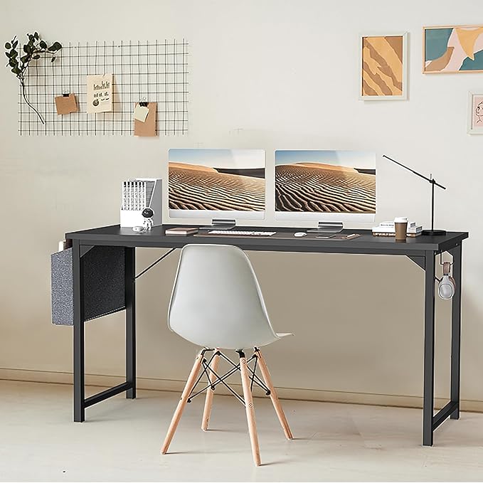 SMUG Computer Desk 32 Inch Home Office Writing Wood Storage Bag & Headphone Hook Small Spaces Simple Bedroom Work Study Kids Table, Black - LeafyLoom