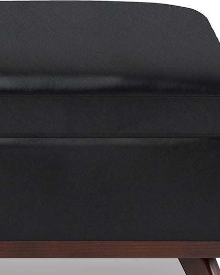 SIMPLIHOME Owen 36 Inch Wide Mid Century Modern Square Coffee Table Lift Top Storage Ottoman in Upholstered Midnight Black Faux Leather, For the Living Room - LeafyLoom