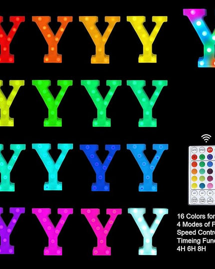 Colorful Letter LED Lights, 16 Colors Changing LED Marquee Letter Lights, Dimmable Night Lights for Wedding, Birthday, Holiday, Party, Bar, Christmas Decoration,Dorm Room Decor-Multicolor Y - LeafyLoom