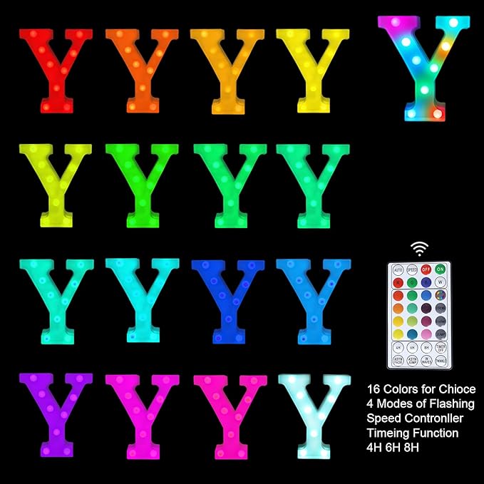 Colorful Letter LED Lights, 16 Colors Changing LED Marquee Letter Lights, Dimmable Night Lights for Wedding, Birthday, Holiday, Party, Bar, Christmas Decoration,Dorm Room Decor-Multicolor Y - LeafyLoom