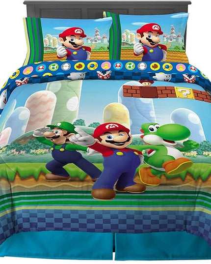 Franco Kids Bedding Super Soft Comforter and Sheet Set, (5 Piece) Full Size, Mario - LeafyLoom