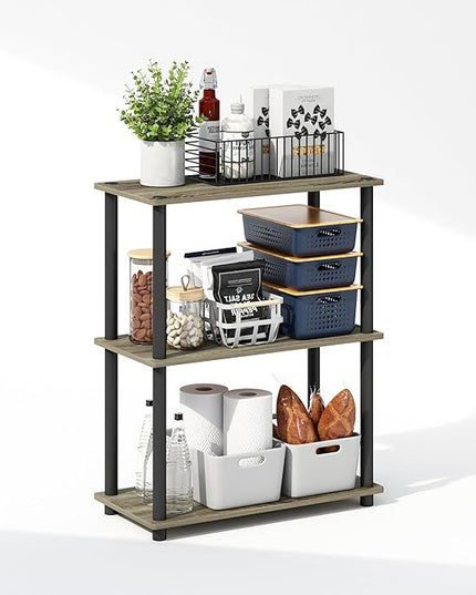 Furinno Turn-N-Tube 3-Tier Multipurpose Compact Display Rack, Shelving Unit, Bookcase, French Oak/Black - LeafyLoom