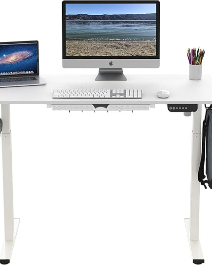 SHW Memory Preset Electric Height Adjustable Standing Desk, 48 x 24 Inches, White - LeafyLoom