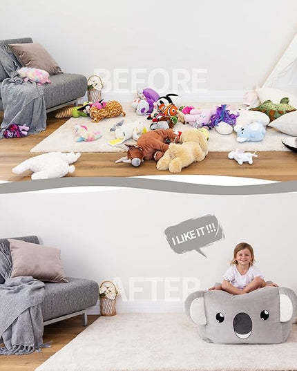 Aubliss Stuffed Animal Storage Bean Bag Chairs for Kids, Velvet Extra Soft Beanbag Chair Cover, X-Large Stuffable Zipper Bean Bag for Organizing Plush Toys Boys Girls, Koala - LeafyLoom