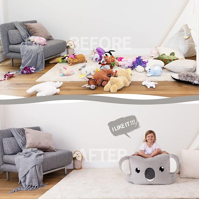 Aubliss Stuffed Animal Storage Bean Bag Chairs for Kids, Velvet Extra Soft Beanbag Chair Cover, X-Large Stuffable Zipper Bean Bag for Organizing Plush Toys Boys Girls, Koala - LeafyLoom