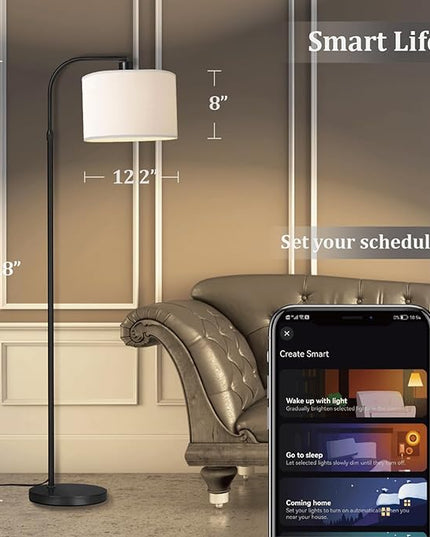 Black Floor Lamp with Remote Control, 1200 Lumens 15W LED Bulb Included, Adjustable Height Arc Floor Lamps for Living Room, Black Standing Lamp Dimmable Floor Lamp for Bedroom, Office - LeafyLoom