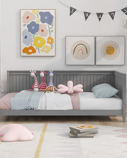 Bellemave Twin Size Wood Daybed, Wood DayBed Sofa Bed Frame for Living Room Bedroom,Solid Wood Daybed Twin Size Sofa Bed Frame with Wood Slat Support,No Box Spring Needed,Gray - LeafyLoom