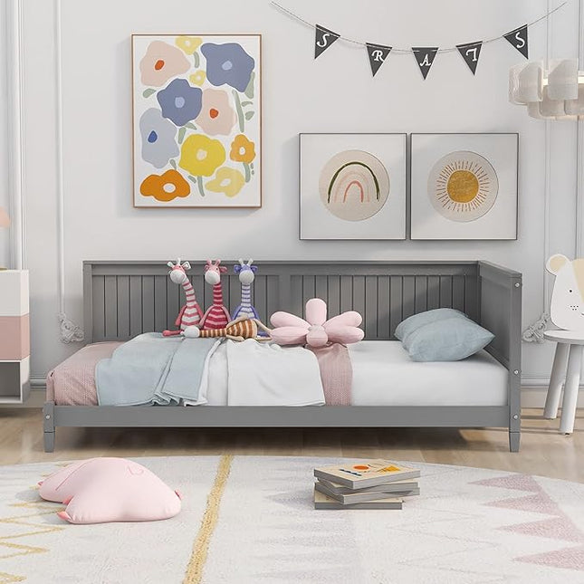 Bellemave Twin Size Wood Daybed, Wood DayBed Sofa Bed Frame for Living Room Bedroom,Solid Wood Daybed Twin Size Sofa Bed Frame with Wood Slat Support,No Box Spring Needed,Gray - LeafyLoom