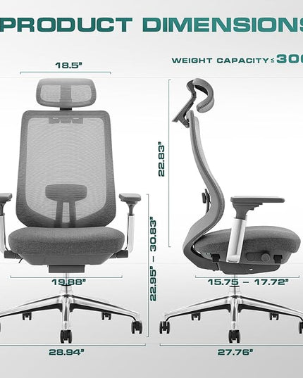 Ergonomic Mesh Office Chair, High Back Computer Executive Desk Chair with Adjustable Headrest and 4D Arms, Slide Seat, Tilt Lock-Dark Grey - LeafyLoom