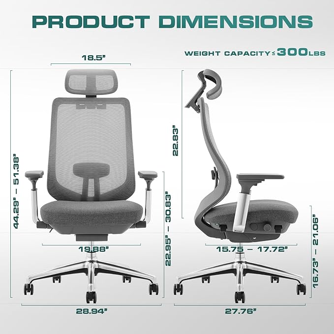 Ergonomic Mesh Office Chair, High Back Computer Executive Desk Chair with Adjustable Headrest and 4D Arms, Slide Seat, Tilt Lock-Dark Grey - LeafyLoom