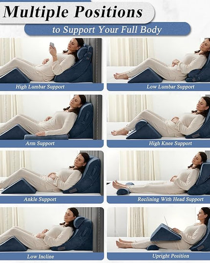 Axelrod Orthopedic Bed Wedge Pillow Set, Post Surgery Foam for Back, Neck and Leg Pain Relief Comfortable & Adjustable Ortho Pillows- Anti Snoring, Heartburn, Acid Reflux & GERD Sleeping Indigo - LeafyLoom