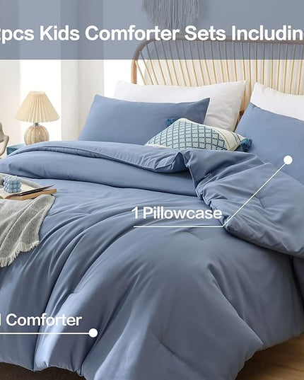 ROSGONIA Twin Comforter for College Girls Boys Slate Blue,1 Blue Comforter & 1 Pillowcase All Season Kids Comforter Sets Lightweight Dorm Bedding - LeafyLoom
