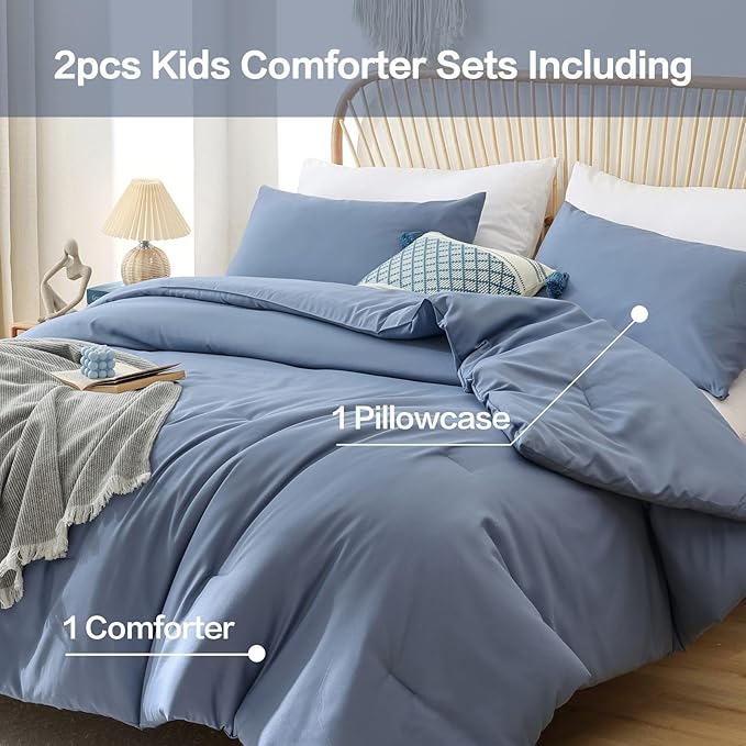 ROSGONIA Twin Comforter for College Girls Boys Slate Blue,1 Blue Comforter & 1 Pillowcase All Season Kids Comforter Sets Lightweight Dorm Bedding - LeafyLoom