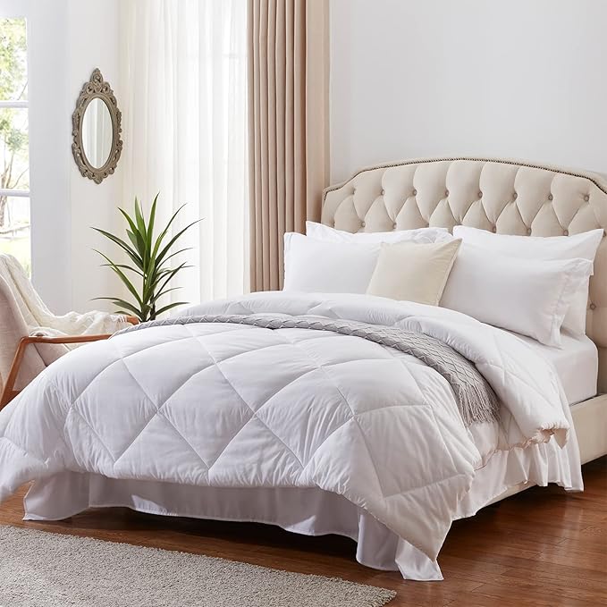 NexHome White Twin Comforter Set, 5-Pieces Bed in a Bag Queen Size Reversible Comforter All Season Soft Bedding Sets with Comforter, Flat Sheet, Fitted Sheet, Pillowcases & Shams - LeafyLoom