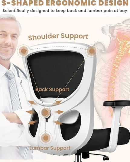 Office Chair Ergonomic Desk Chair with Adjustable Lumbar Support, Swivel Comfy Computer Chair Heavy Duty Executive Chair for Home Office - LeafyLoom