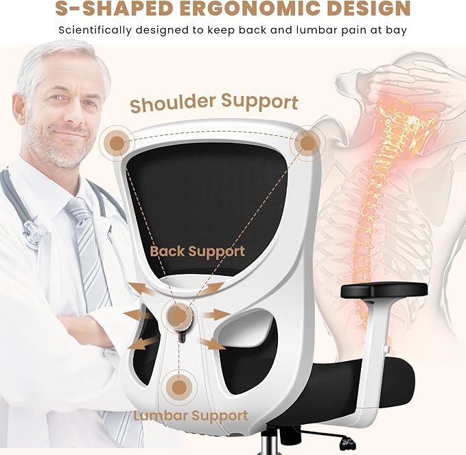 Office Chair Ergonomic Desk Chair with Adjustable Lumbar Support, Swivel Comfy Computer Chair Heavy Duty Executive Chair for Home Office - LeafyLoom