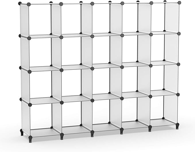 HOMIDEC 20-Cube Transparent Cube Storage Organizer, Modular Storage Shelf with Hammer, Cube Storage Bin Cabinet Closet Bookshelf for Living Room, Bedroom, Office, Each Cube Size 11.8 x 11.8 inch - LeafyLoom