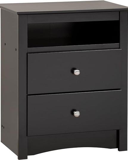 Prepac's Fremont 2 Drawer Nightstand: Elegant Bedroom Furniture, Bedside Table with Open Shelf, 23.25"W x 16"D x 28"H, Black - BDC-2428 - LeafyLoom