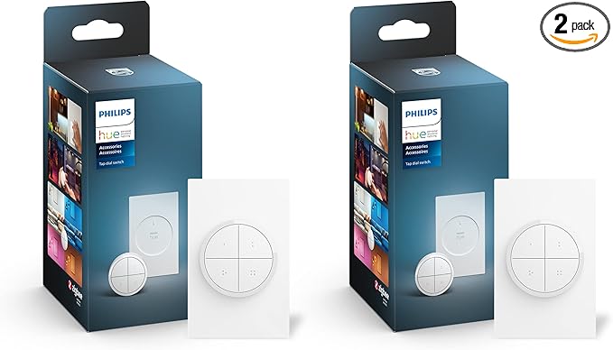 Philips Hue Wall Tap Dial Light Switch, Portable, White - 2 Pack - Requires Hue Lights and Hue Bridge - Smart Home - Easy, No-Wire Installation PhilipsHue