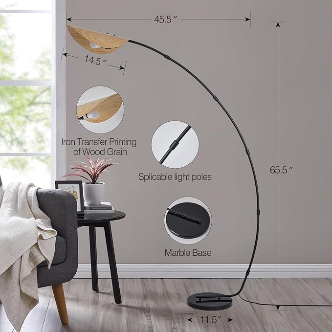 AIDENOEY Arc Floor Lamps for Living Room,Modern Standing Lamp with Leaf Type Lampshade，Over Couch Reading Lamps for Bedroom，Corner Lamp with Foot Switch，Tall Lamp for Home,Office(Bulb Included) - LeafyLoom