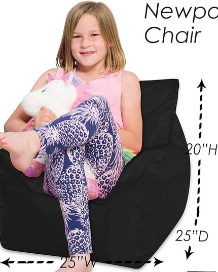 Posh Creations Structured Comfy Bean Bag Chair for Gaming, Reading, and Watching TV, Newport Chair, Microsuede - Black - LeafyLoom