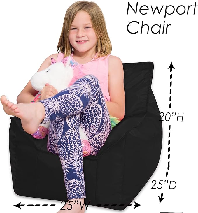 Posh Creations Structured Comfy Bean Bag Chair for Gaming, Reading, and Watching TV, Newport Chair, Microsuede - Black - LeafyLoom