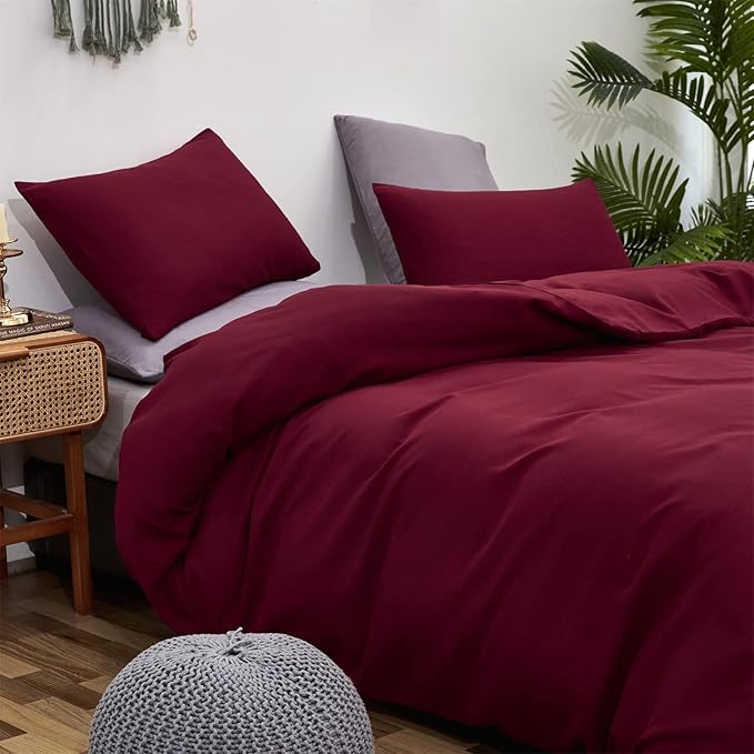 Burgundy Comforter Set King Size Dark Red Bedding Set Pure Burgundy Beddig Soft Durable Quilt Set Women Durable Lightweight Plain Burgundy Blanket Men Breathable Dark Red Bed Comforter Set - LeafyLoom