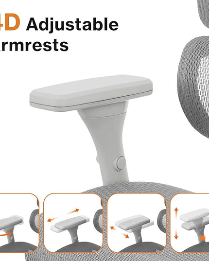 WELLNEW Prestige Ergonomic Office Chair - Height Adjustable Backrest Lumbar Support, Seat Depth Adjust, 3D Headrest, 4D Armrests, Blade Wheels, Mesh Computer Gaming Chairs Executive Swivel Chair - LeafyLoom