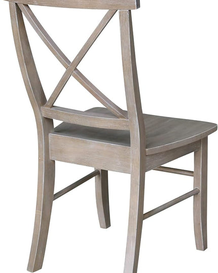International Concepts Set of Two X-Back Solid Wood Seats Dining Chairs, Washed Gray Taupe - LeafyLoom
