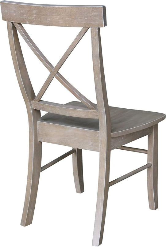 International Concepts Set of Two X-Back Solid Wood Seats Dining Chairs, Washed Gray Taupe - LeafyLoom