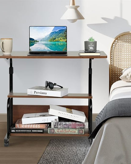 Portable Rolling Desk Adjustable Laptop Desk Small Standing Desk Home Office Desks for Small Spaces Table, 31.5" Brown Uplift Study Desk Mobile Computer Work Desk on Wheels - LeafyLoom