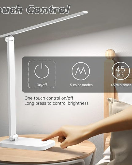 Bright Led Desk Lamp for College Dorm - Foldable Study Desk Light for Home Office, Modern Dorm Study Desk Lamps, 5 Light Mode Dimmable Brightness Eye-Caring Craft Task Lamp Desktop Lamp for Reading - LeafyLoom