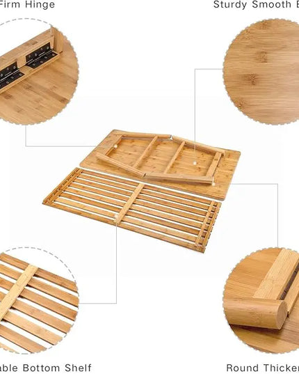 Nnewvante Coffee Table Foldable Bamboo Mid Century Desk TV Stand with Open Storage Shelf Center Table for Living Room Furniture RV No Assembly - LeafyLoom