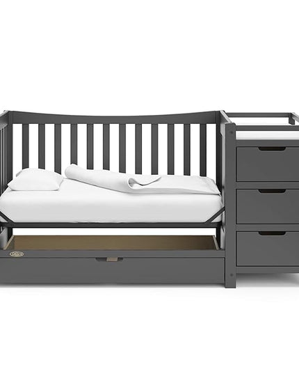 Graco Remi 4-in-1 Convertible Crib & Changer with Drawer (Gray) – GREENGUARD Gold Certified, Crib and Changing -Table Combo, Includes Changing Pad, Converts to Toddler Bed, Daybed and Full-Size Bed - LeafyLoom
