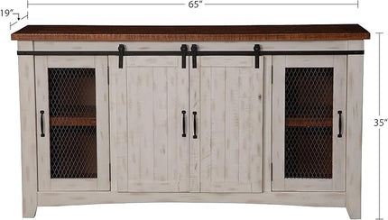 Martin Svensson Home Taos 70" TV Stand | Antique White & Aged Distressed Pine - LeafyLoom
