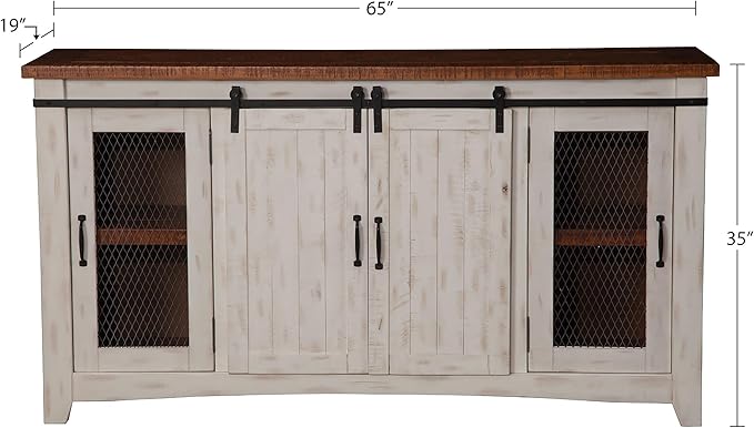 Martin Svensson Home Taos 70" TV Stand | Antique White & Aged Distressed Pine - LeafyLoom