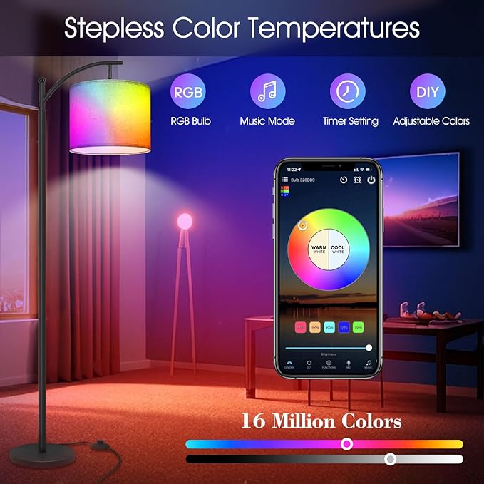 PESRAE LED Floor Lamp Work with Alexa,Google Assistant WiFi App,Modern Standing RGB Lamp with Lampshde,Tall LED Floor Lamp for Bedroom and Office(No Remote Control Include - LeafyLoom