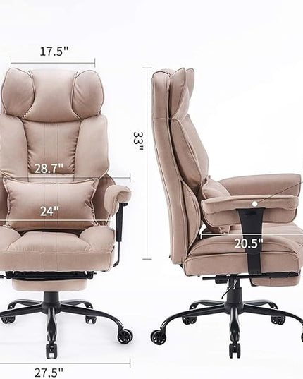Fabric Office Chair, Big and Tall Office Chair 400 lb Weight Capacity, High Back Executive Office Chair with Foot Rest, Ergonomic Office Chair for Back Pain Relief, Beige - LeafyLoom