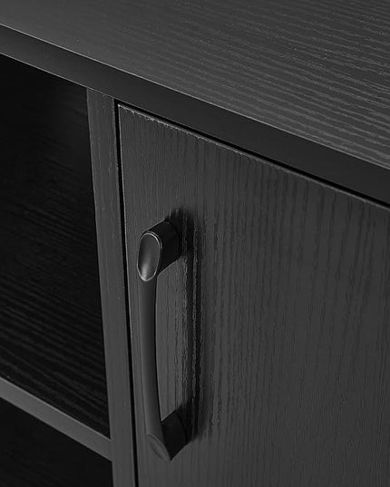 Panana TV Stand Television Stands TV Console Unit with Shelf and 2 Doors Storage Cabinets for Living Room Bedroom for TVs up to 70 Inches (Black, 62.99 inch) - LeafyLoom