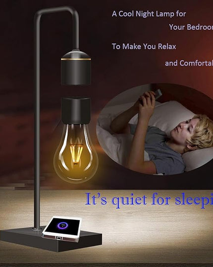 Magnetic Levitating Light Bulb with Luxury Wireless Charging Pad (Apple/Android) Levitation Plastic Black Floating Table Lamp White LED Night Light for Bedrooms Desk Toys Office Gifts - LeafyLoom
