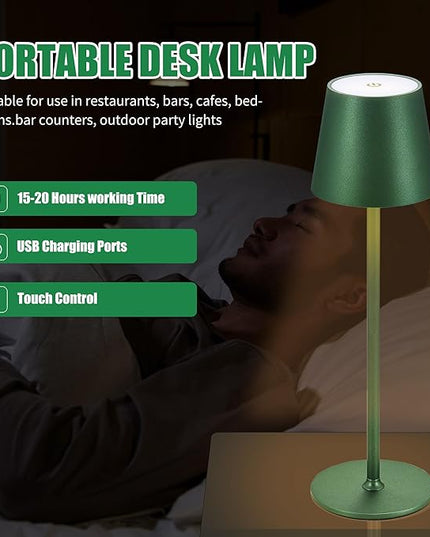 Cordless Table Lamps USB Rechargeable Simplicity Desk Lamp Built-in 4600 mAh Battery LED Battery Operated lamp with Touch Control Table lamp - Bedroom/Desk/Reading/Patio(Green) - LeafyLoom