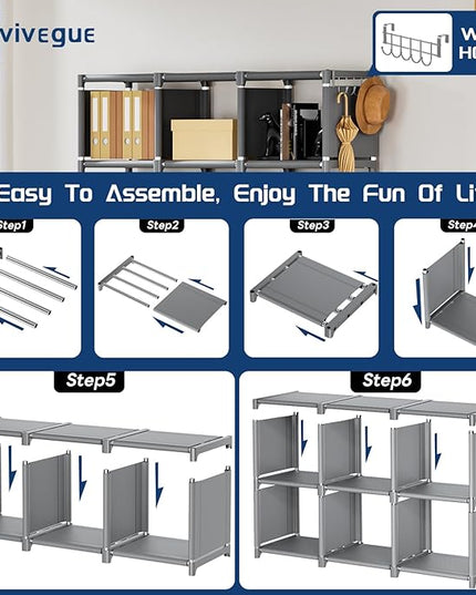 Mavivegue Bookshelf,18 Cube Storage Organizer,Extra Large Book Shelf Organizer,Tall Bookcase Shelf,Book Cases/Shelves,Grey Cube Shelf,Cubbies Closet Shelves for Bedroom,Living Room,Home,Office - LeafyLoom