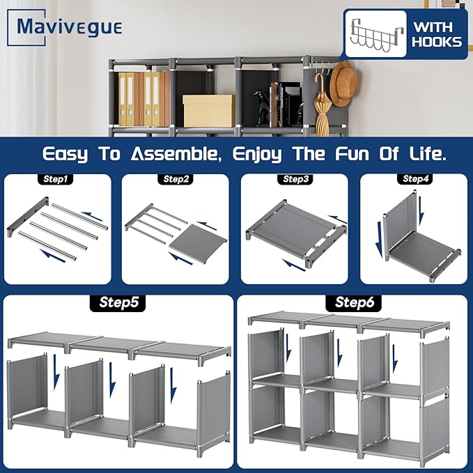 Mavivegue Bookshelf,18 Cube Storage Organizer,Extra Large Book Shelf Organizer,Tall Bookcase Shelf,Book Cases/Shelves,Grey Cube Shelf,Cubbies Closet Shelves for Bedroom,Living Room,Home,Office - LeafyLoom