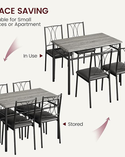Dining Table Set, 5 Piece Dining Table set for 4, Rectangle Kitchen Table Set with 4 Upholstered Chairs, Dining Table Set for Small Space, Apartment, Retro Gray - LeafyLoom