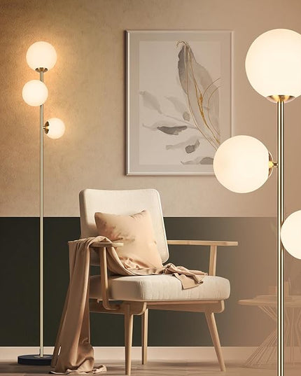 3 Globe Vintage Floor Lamp - 3 Color Options Moderm Floor Lamps for Living Room, Mid Century Standing lamp Home Decor for Bedrooms Office(Gold-Black, LED Bulbs Included) - LeafyLoom