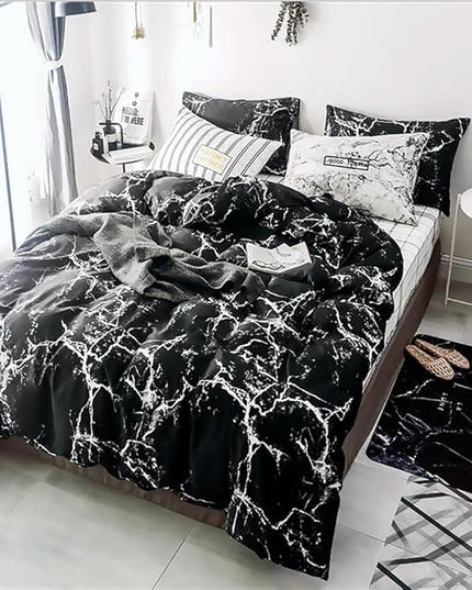 Black Marble Comforter Set Full/Queen White Texture Bedding Reversible Teen Boy Men Full Size Soft Lightweight Quilt Set, 3 PCs( 1 Comforter, 2 Pillowcases) - LeafyLoom