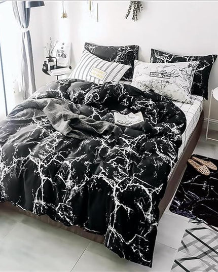 Black Marble Comforter Set King Black Bedding Set Women Black Marble Comforter Set Lightweight Soft Black Marble Bedding Men Durable Black Marble Quilt Set Breathable Bed Comforter Set King - LeafyLoom