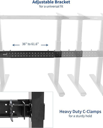 VIVO Black Universal Steel Clamp-on Desk Stabilizer Bar, 36 to 61.6 inch Bracket Support System for Sit to Stand Desk Frames, DESK-STB01B - LeafyLoom
